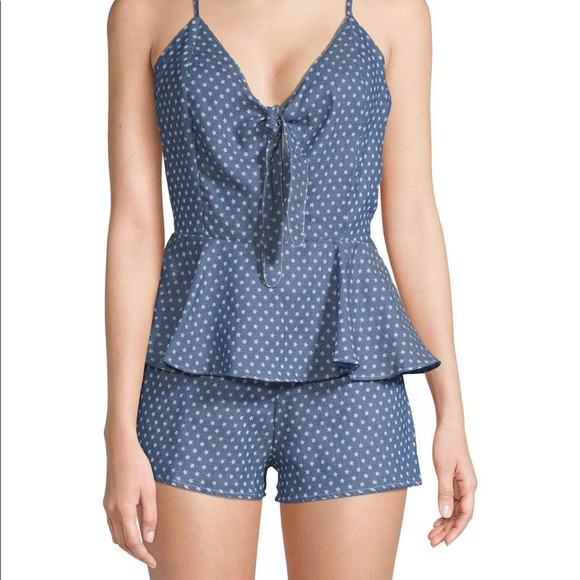 Lucca Couture Denim Chambray Star Romper Peplum M - Picture 3 of 11